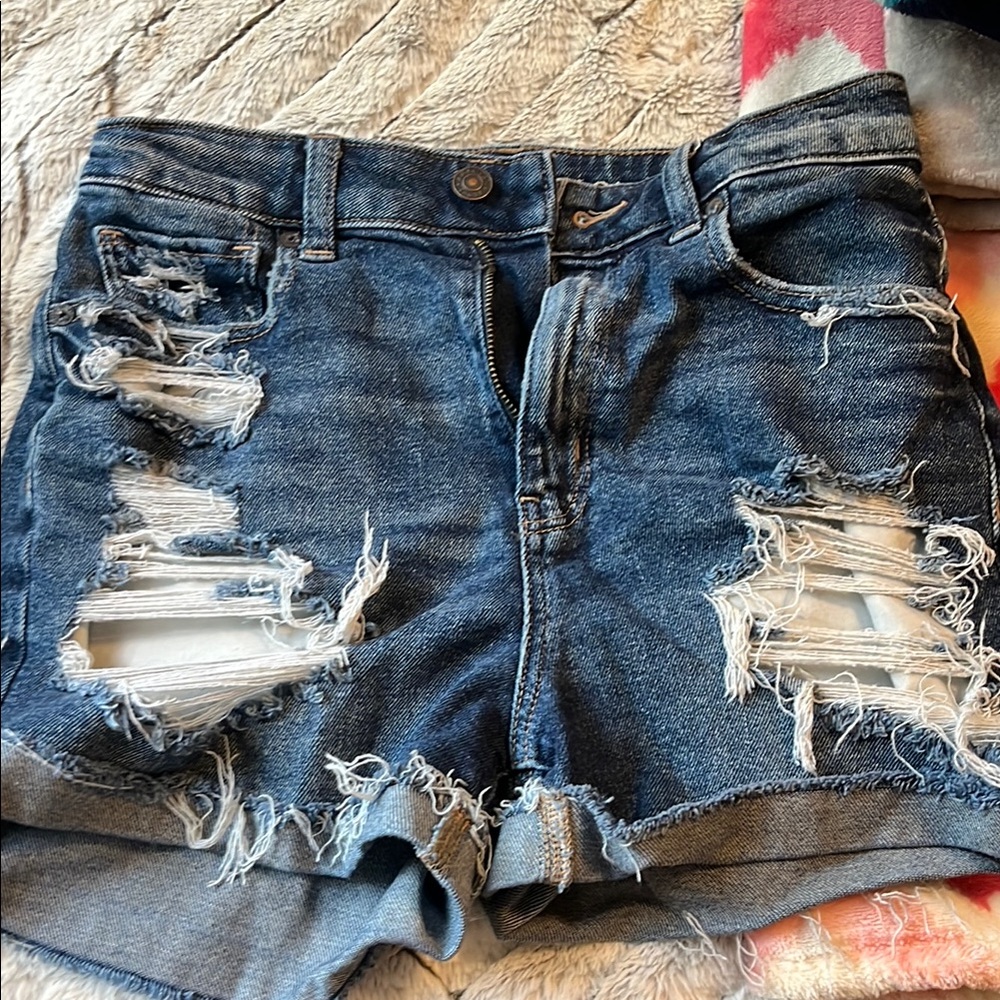 American Eagle Outfitters Blue Distressed Jean Shorts